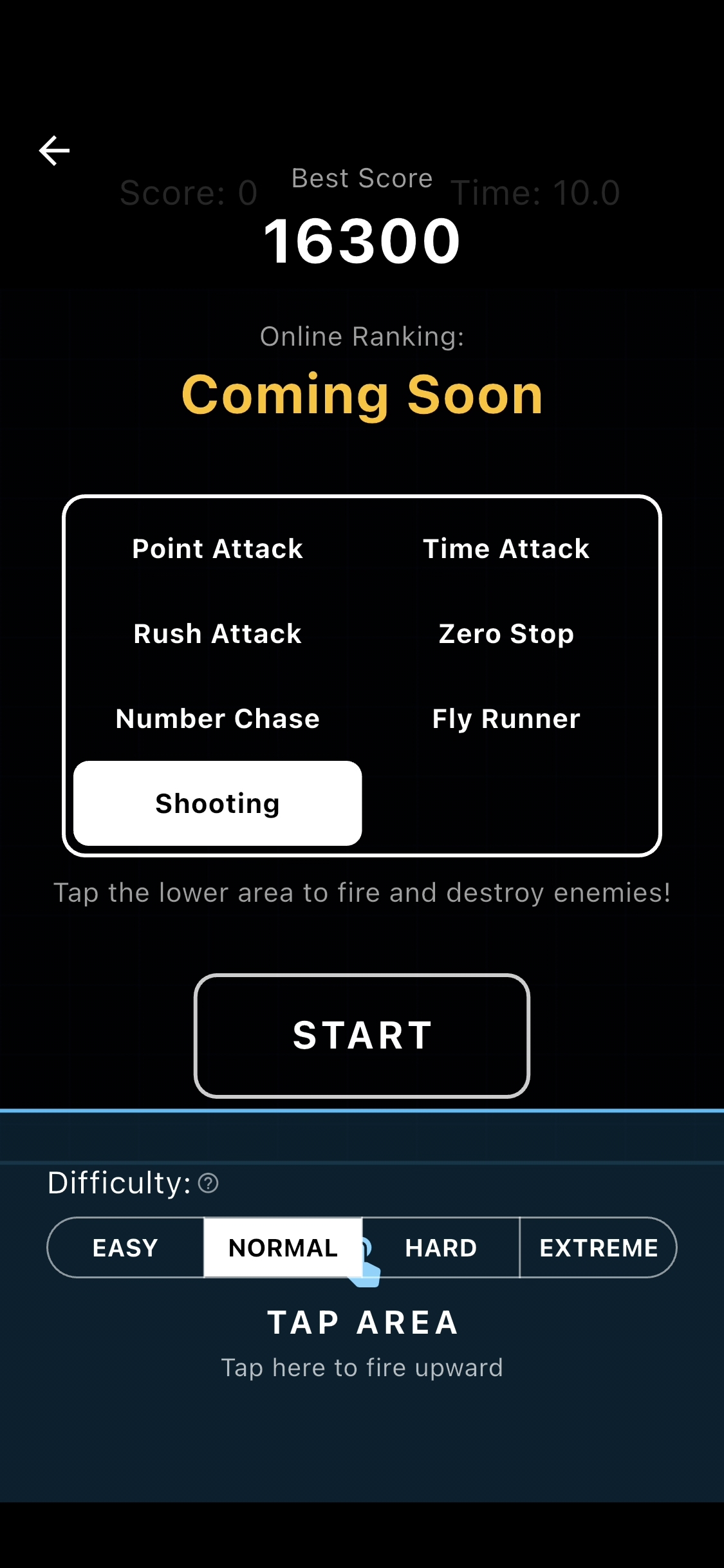 Shooting mode start screen